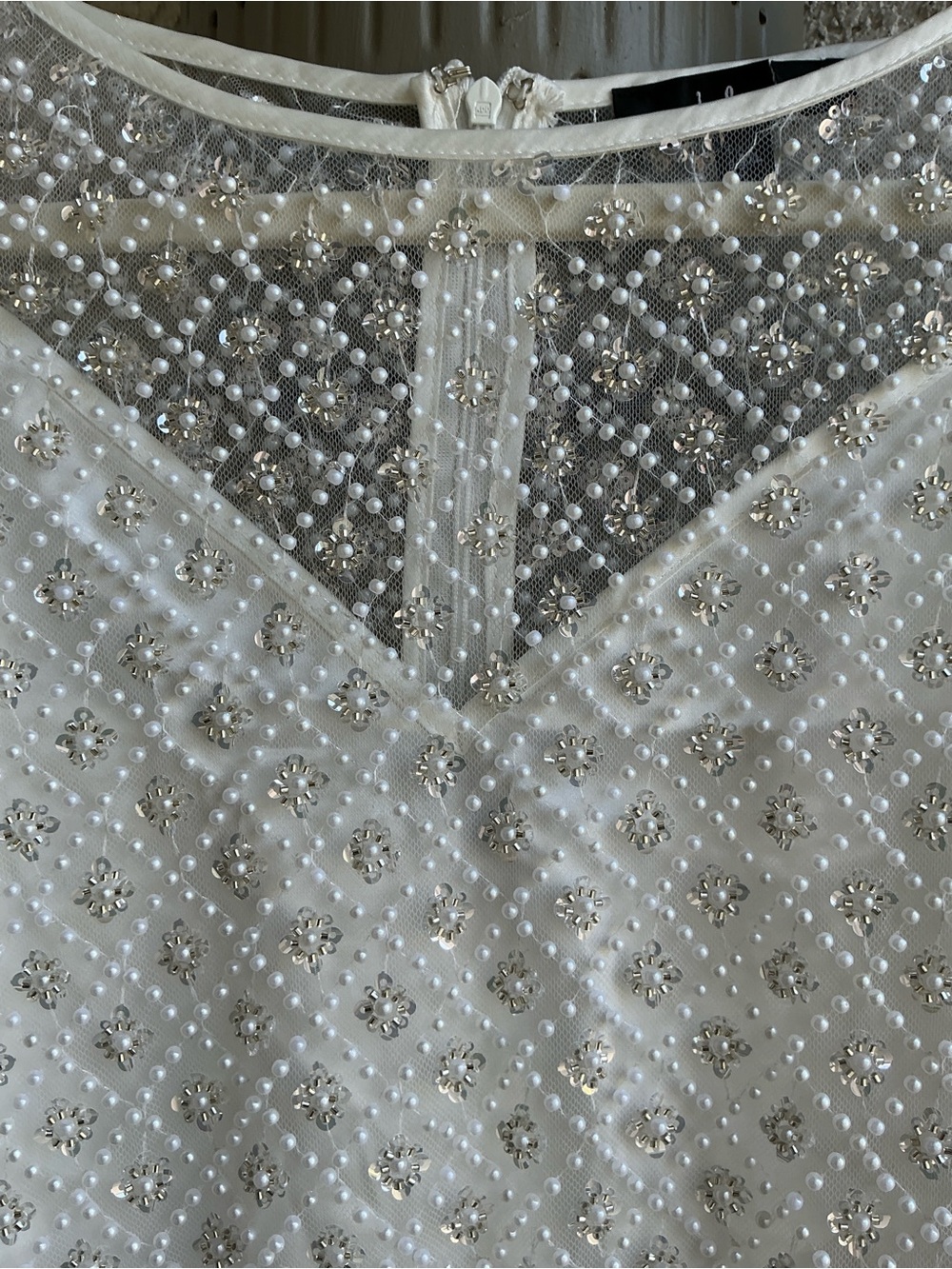 NWOT Lulu’s Glowing Charisma White Sequin Pearl Mesh Long Sleeve Mini Dress Chic - Picture 10 of 13